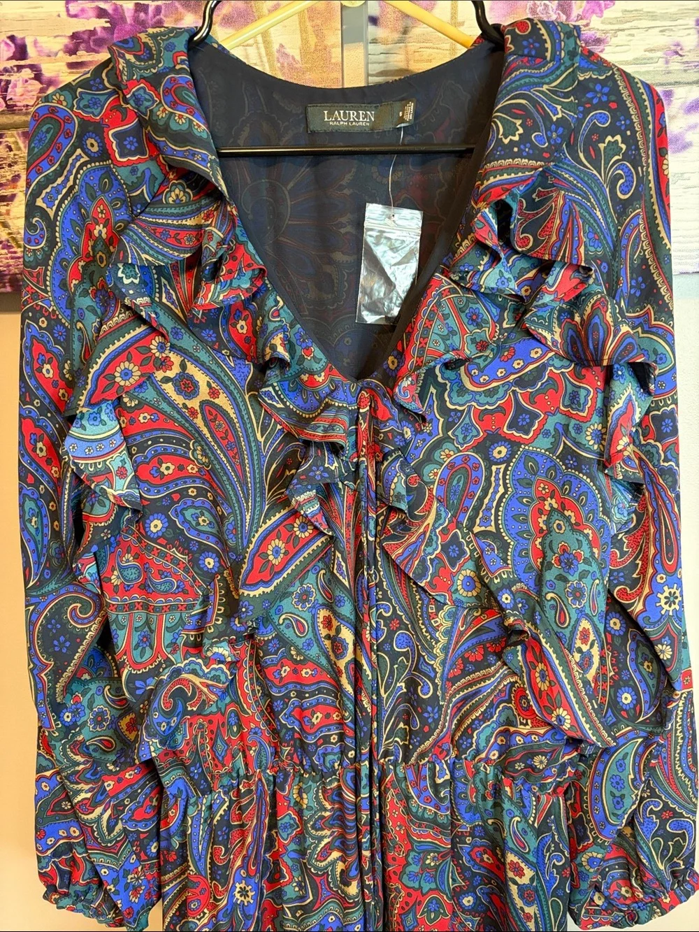 Lauren Ralph Lauren Red and Blue Paisley Ruffle-Tiered Maxi Dress NWOT